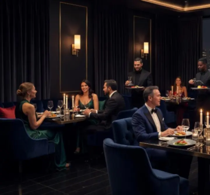 Candlelit degustation event at a luxury Sydney restaurant with guests enjoying multiple courses