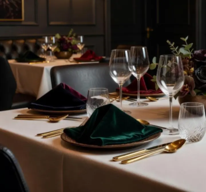 Elegant table setting with fine glassware and candlelit ambience at Gambit Crown Dining.