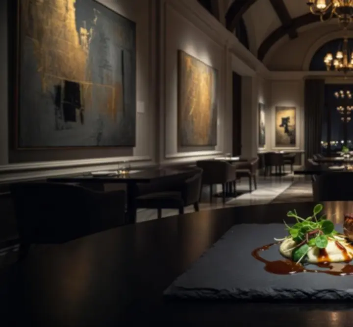 Collage of luxury restaurant interiors, gourmet dishes, and VIP lounge moments